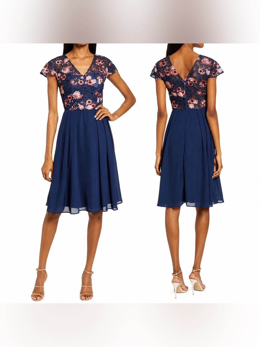Chi Chi London Floral Lace Fit & Flare Dress 4 NWOT